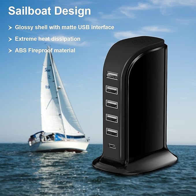 Charger Block 6 in 1 Upoy, 40W USB C Charger 3A, Charging Hub - Image 2