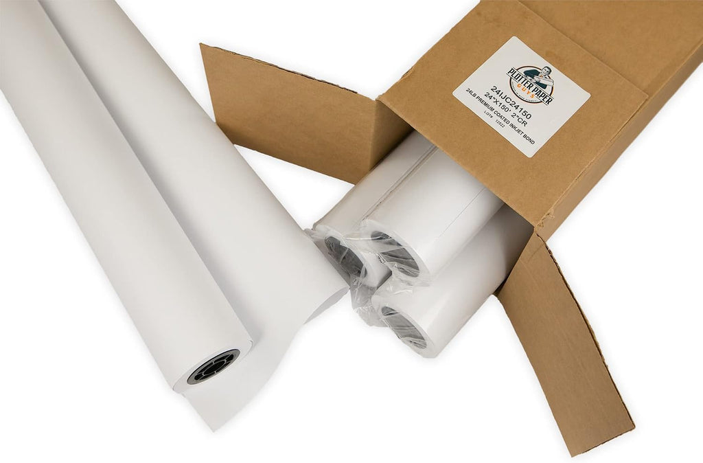 24lb Premium Coated Inkjet Bond Paper, 24" x 150', 4 rolls per box