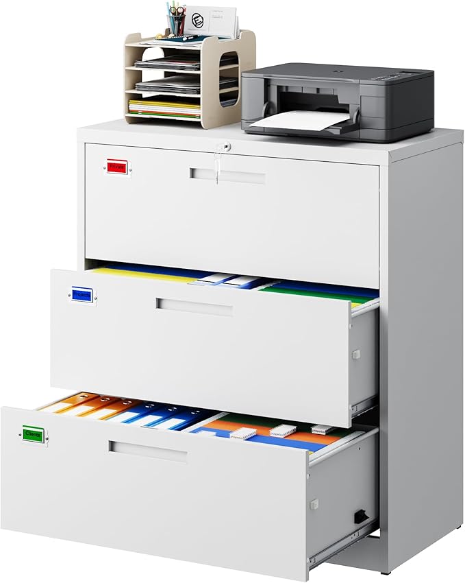 PEUKC 3 Drawer File Cabinet, Lateral Filing Cabinets - Image 3