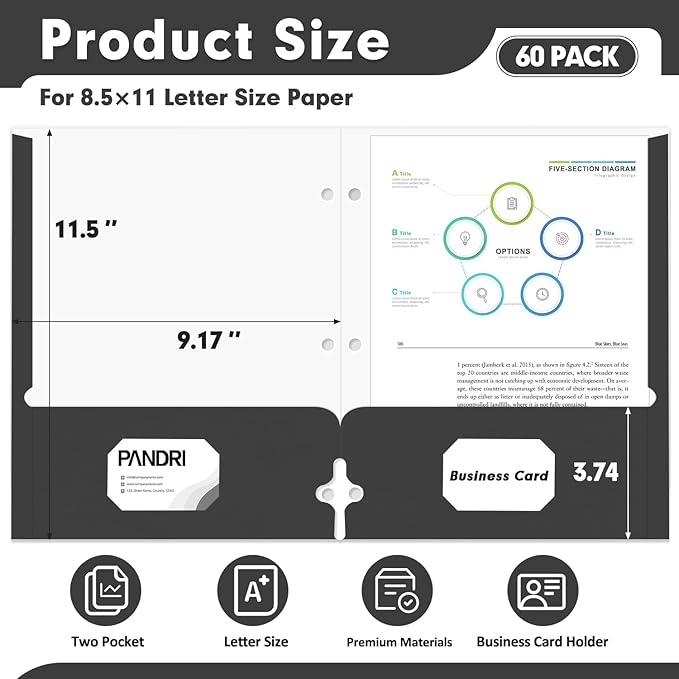 Two Pocket Portfolio Folders, PANDRI 60 Pack 3 Hole Punched 2 Pocket Folders - Image 2