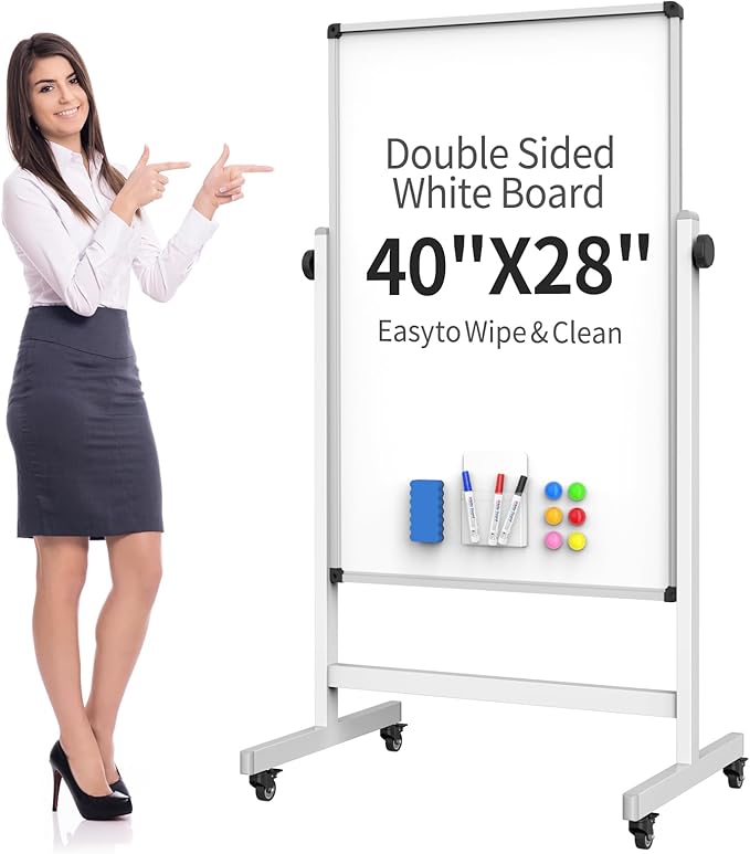 40x28 Inches Mobile Whiteboard, Double Sided Magnetic Dry Erase Board Height by UIFER