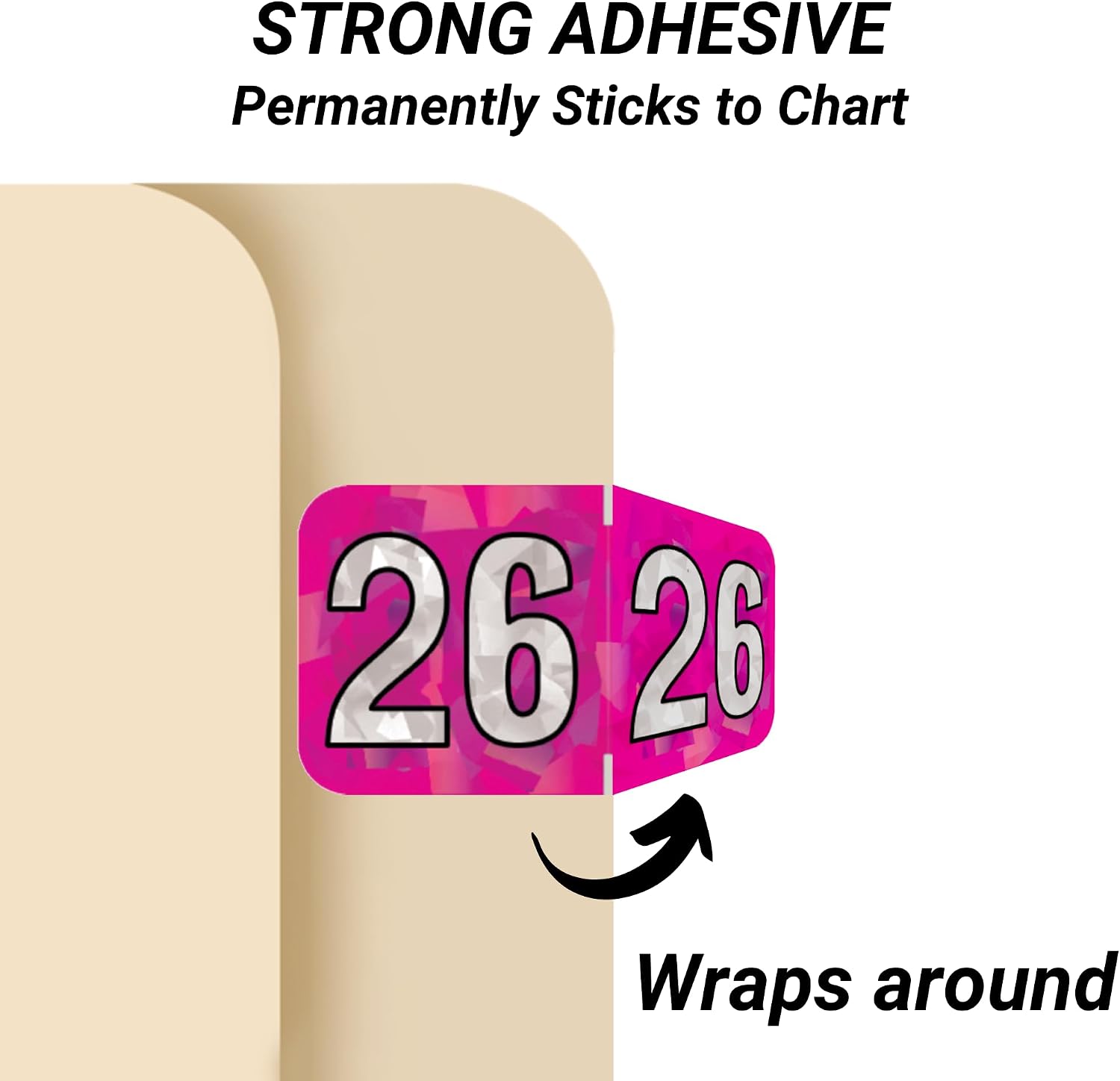 2026 Chart Stickers, Holographic Fuchsia, End Tab, 3/4 x 1-1/2, 500/Roll | Doctor Stuff 26 Year Stickers & Labels, Permanent-Adhesive USA Made to Stay Put for the Life of the Chart