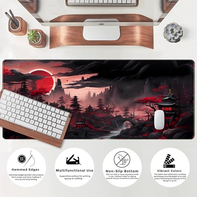 Riverside Full Moon Desk Pad Black Red Desk Mat Japanese Anime Extended XXL - Image 5