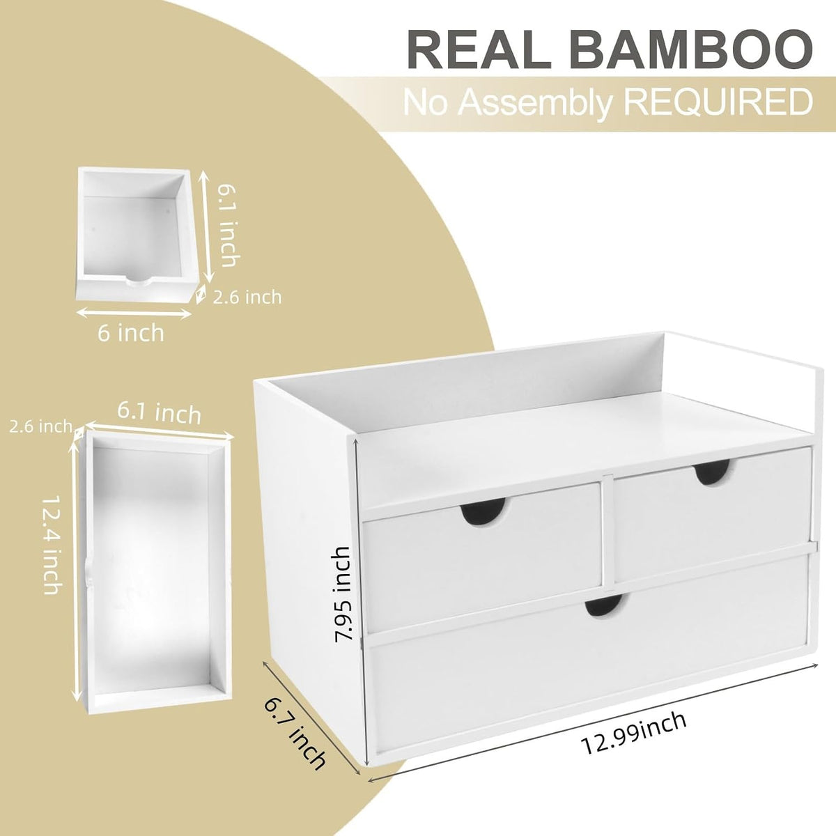 Charmewooden Bamboo Desk Organizer with 3 Drawers, Countertop Organizer with ...