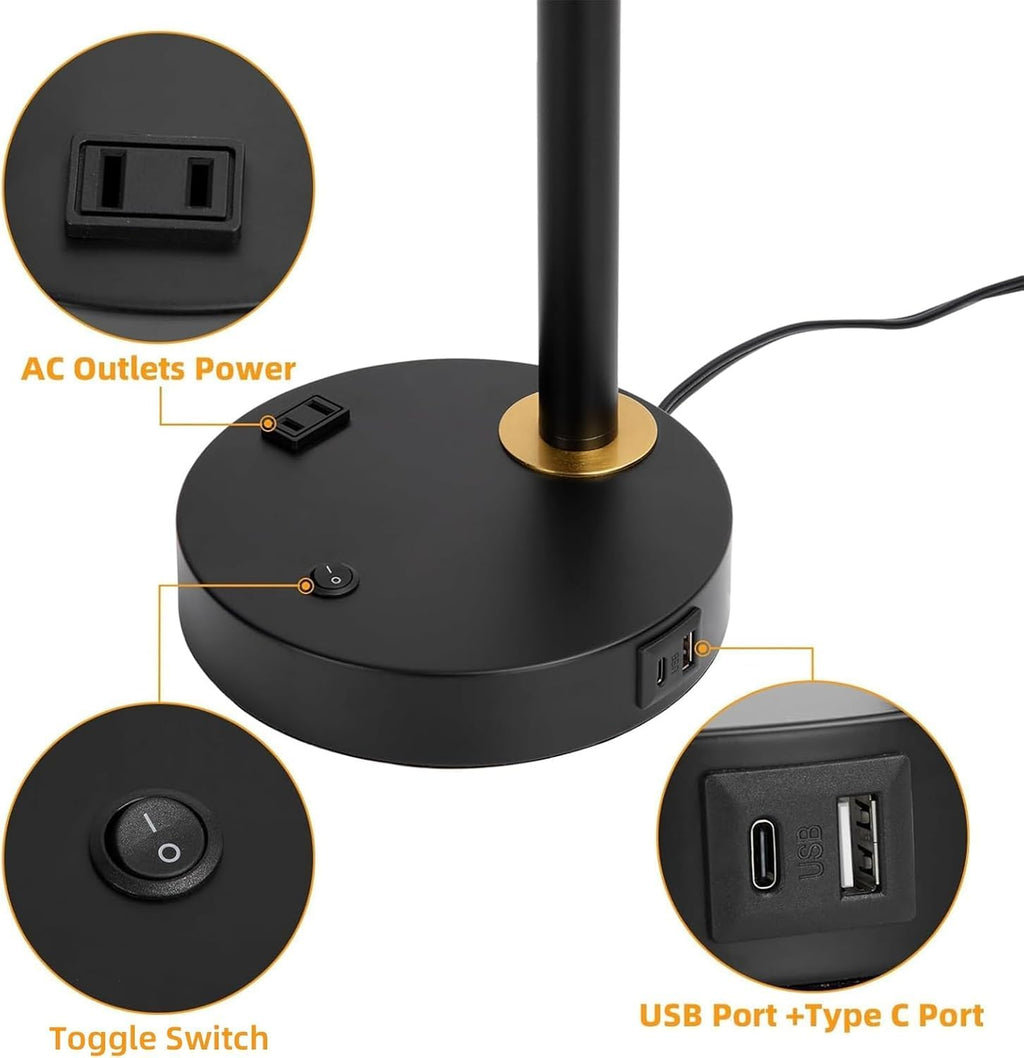 adjustable desk lamp with dual usb-c/a & ac on a desk or shelf