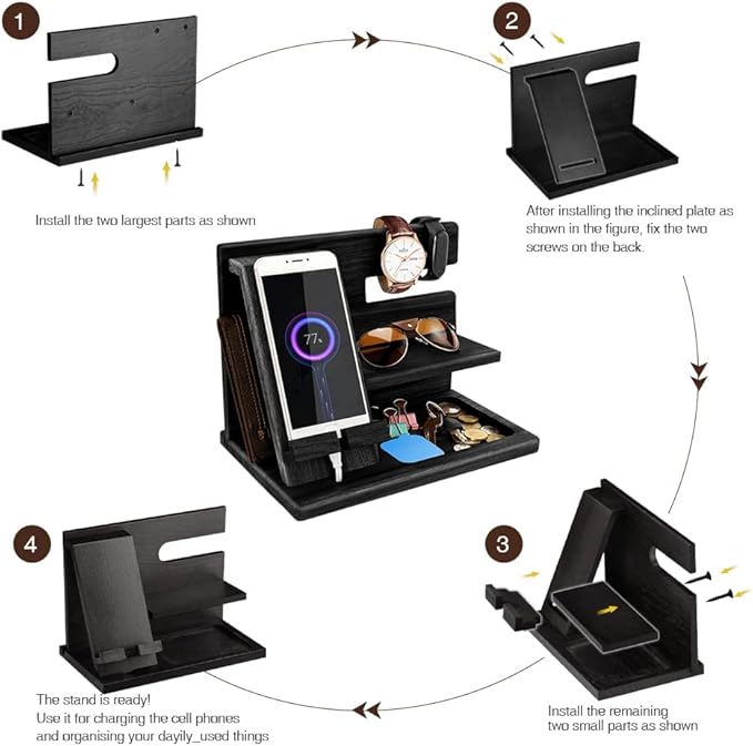 Gifts for Men Bedside Organiser Wood Phone Docking Station Dad Birthday Gifts - Image 3