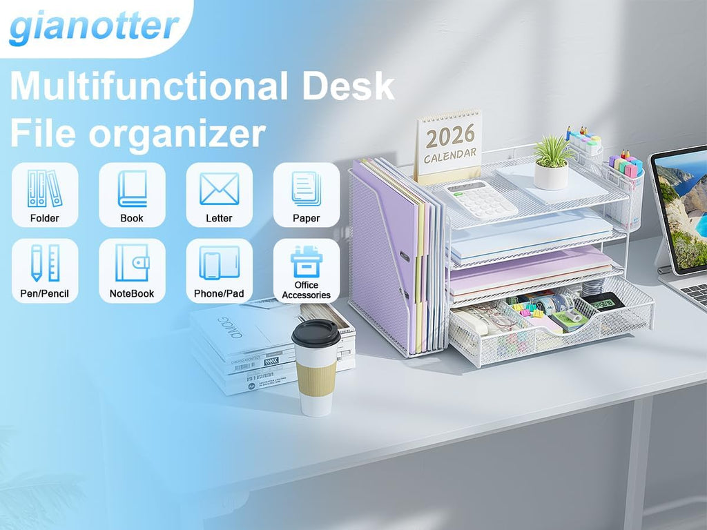 gianotter desk organizers and accessories with file holder, side view