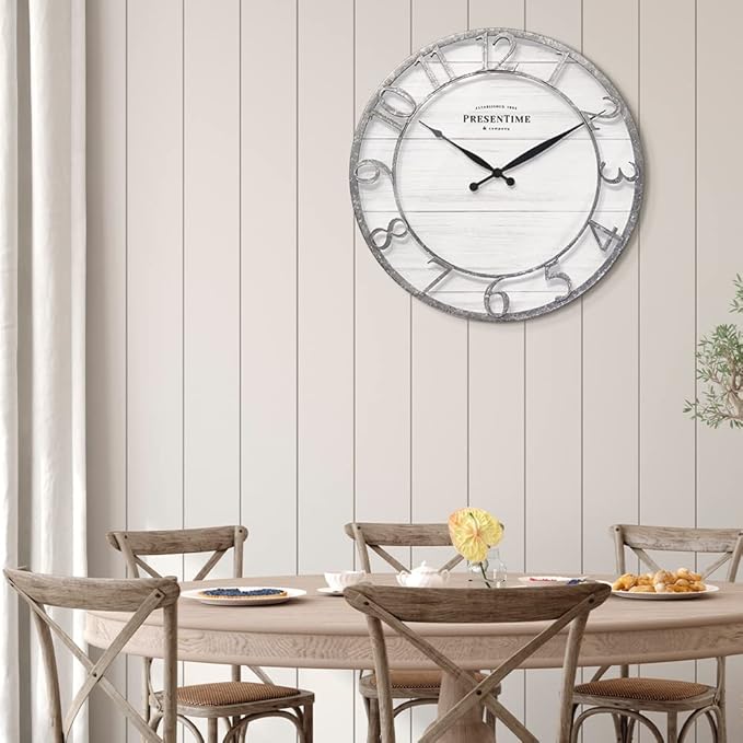 Presentime & Co 21" Farmhouse Series Wall Clock, Shiplap Style, Raised 3D - Image 4