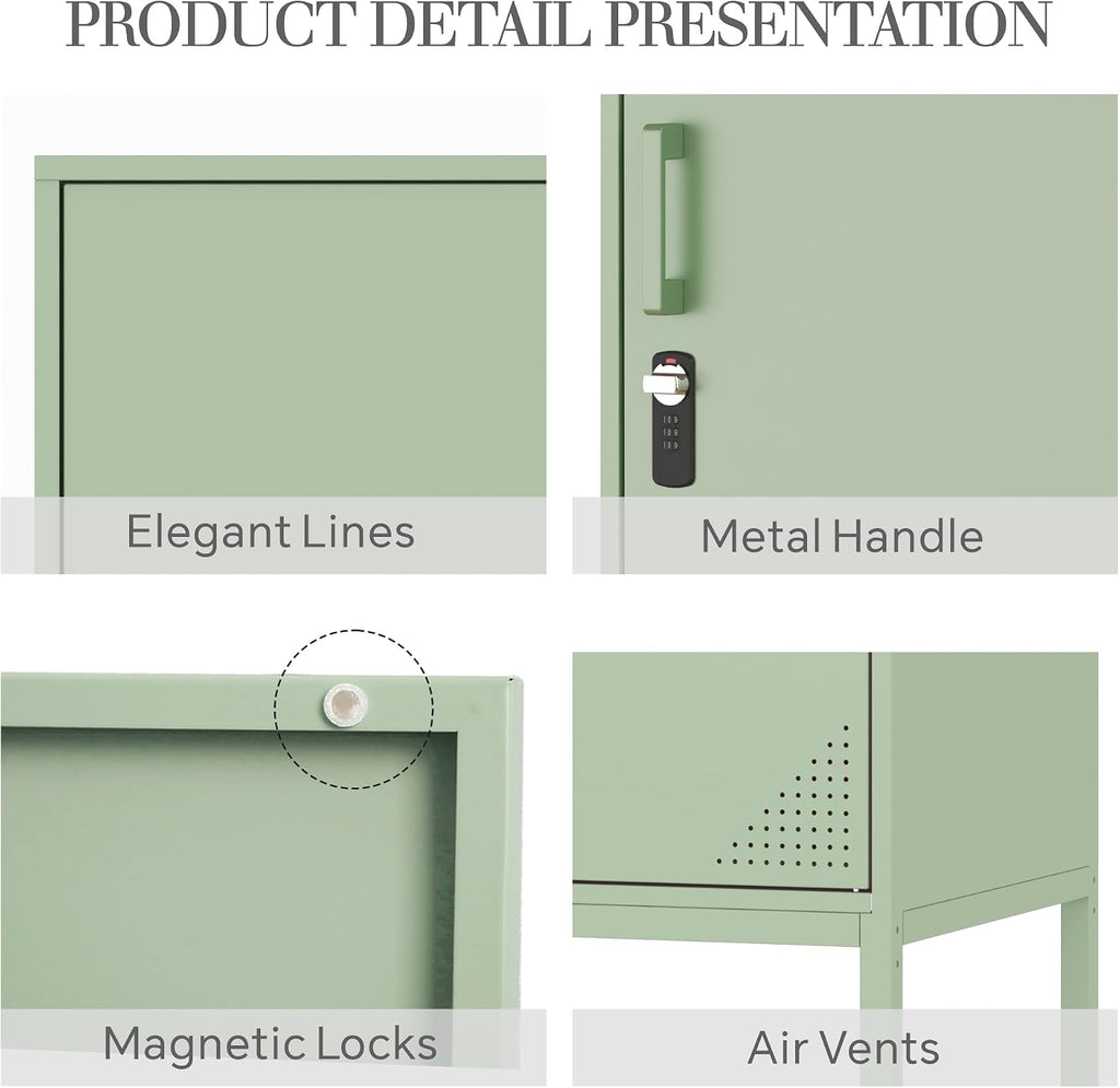 Green Metal Locker Cabinet, 59.1" Lockable Storage Locker for Employees with Adjustable Shelves, Locking File Cabinet Door for Office, School, Gym, Garage