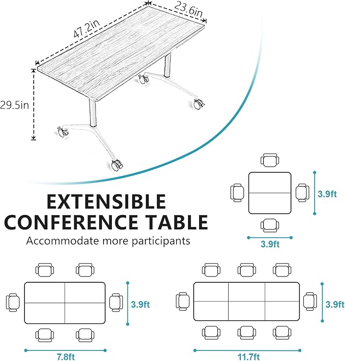 Goakwwuz Conference Room Table, Folding Conference Tables, Thicken Grey Tabletop - Image 2