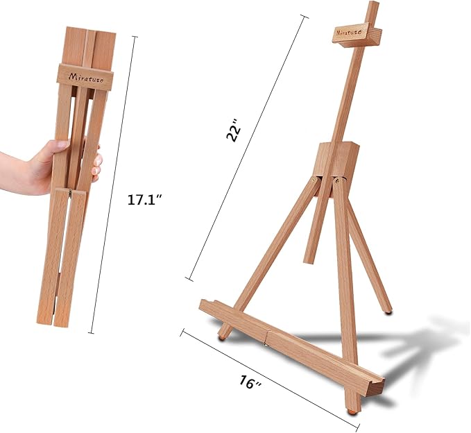 Miratuso Painting Easel, Folding Wooden Tabletop Easel Stand Holds Highest to - Image 2