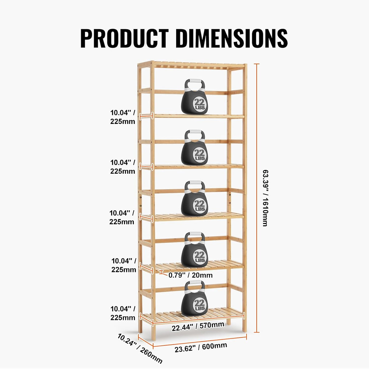 VEVOR 6-Tier Bamboo Shelf, Open Wood Bookshelf, Display Storage Rack Organize...