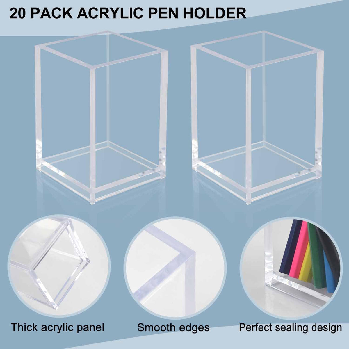 20 Pack Clear Acrylic Pen Holders, Bulk Pencil Cup Desk Organizers