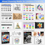 drawing set sketching kit, pro art supplies sketch showing dimensions
