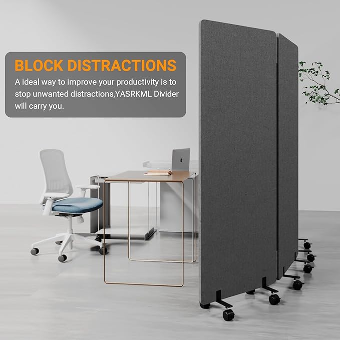 Soundproof Room Divider W/Wheels, 66in Office Dividers - Image 3