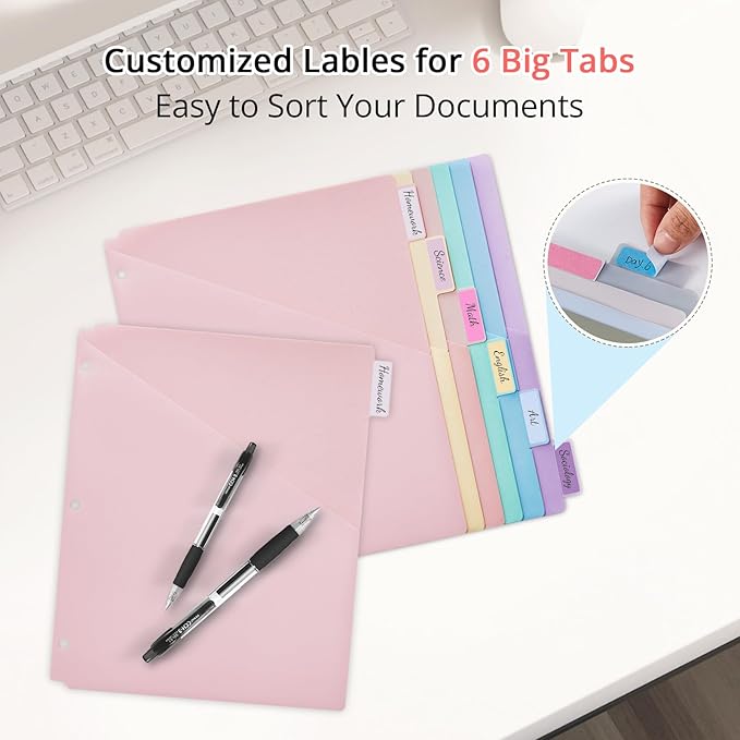 6-Tab Letter Size Dividers for 3 Ring Binder, Wheat Straw Binder Dividers - Image 4