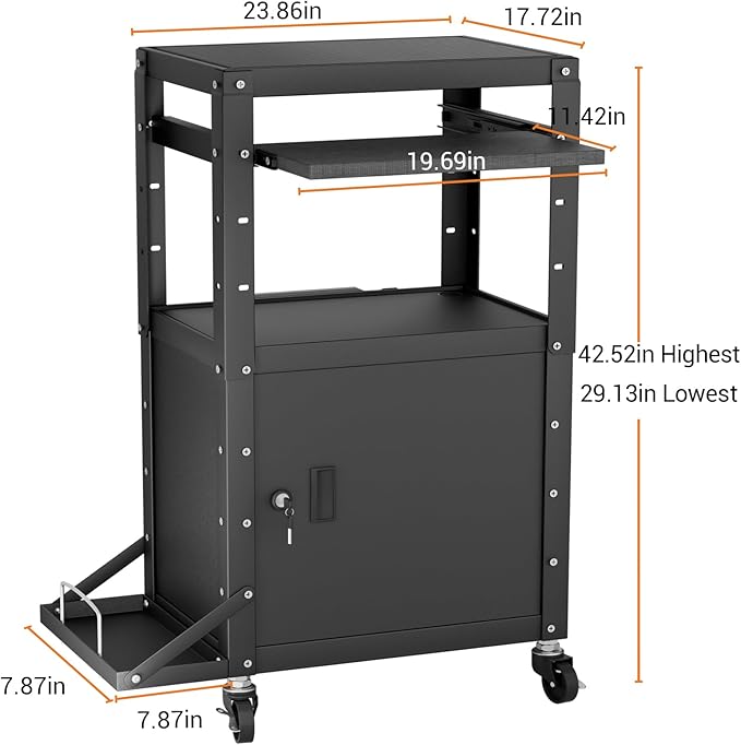 Mobile AV Cart with Side Shelves, Rolling Computer Cart Height Adjustable - Image 2