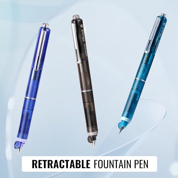 WRITECH Clictek Fountain Pen Retractable: Blue Ink Medium Nib Transparent Barrel - Image 7