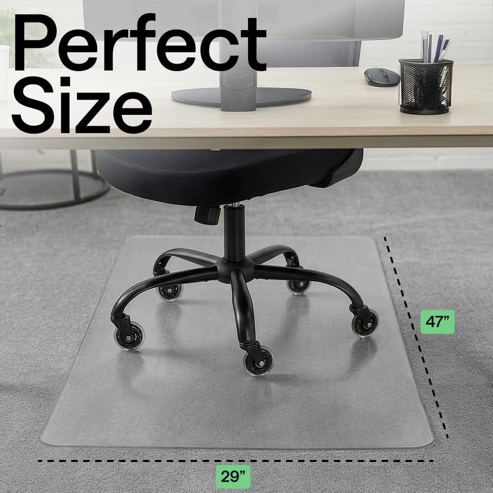 GORILLA GRIP Slip Resistant Clear Office Chair Mat for Carpet Floors, Smooth Rolling Glide Under Desk, Heavy Duty Plastic Computer Mats and Carpeted Floor Protector, Work and Gaming Chairs, 29x47