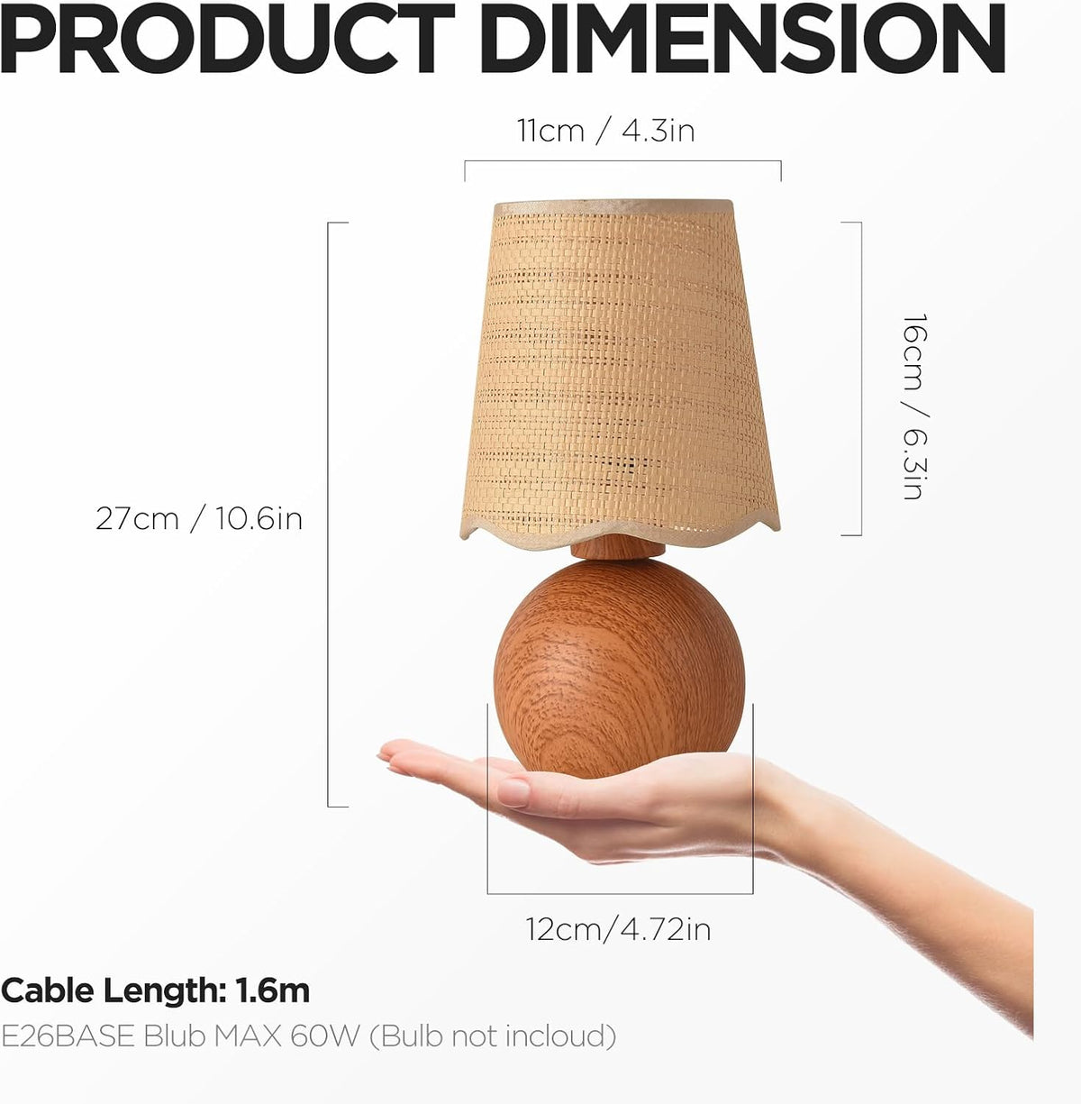 Minimalist Rattan Table Lamp, 11' Height, Woven Lampshade & E26 Socke...