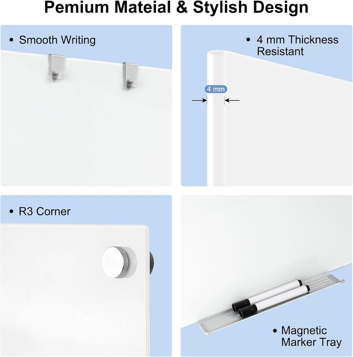Wingwise Large Glass Dry Erase Board, 96 x 48 in Brilliance White Board