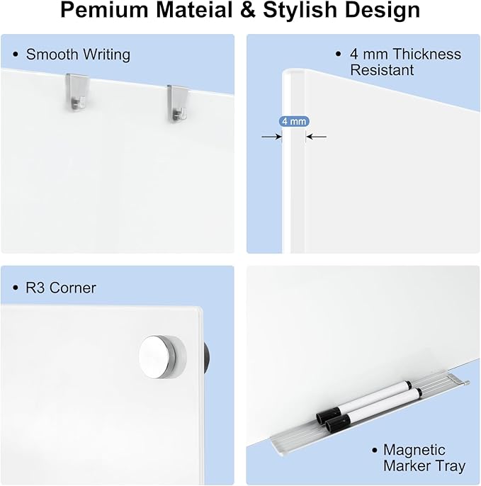 Large Glass Whiteboard, 72 x 48 Inches Magnetic Glass Dry Erase Board - Image 3