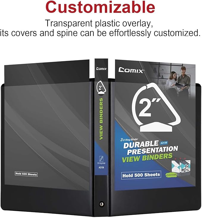 Comix Sturdy 2 Inch D-Ring Binders, 2.4mm-Thick, Holds 500 Sheets of 8.5" x 11" - Image 7