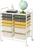 Happygrill 12-Drawer Rolling Storage Cart, 2 Sizes Plastic Drawers & Metal Shelf by HAPPYGRILL