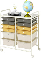 Happygrill 12-Drawer Rolling Storage Cart, 2 Sizes Plastic Drawers & Metal Shelf by HAPPYGRILL