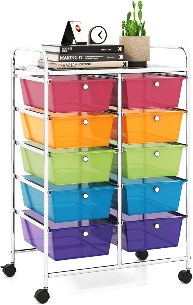 LDAILY 10 Drawer Rolling Cart, Storage Cart Organizer on Wheels, Drawer Cart by LDAILY