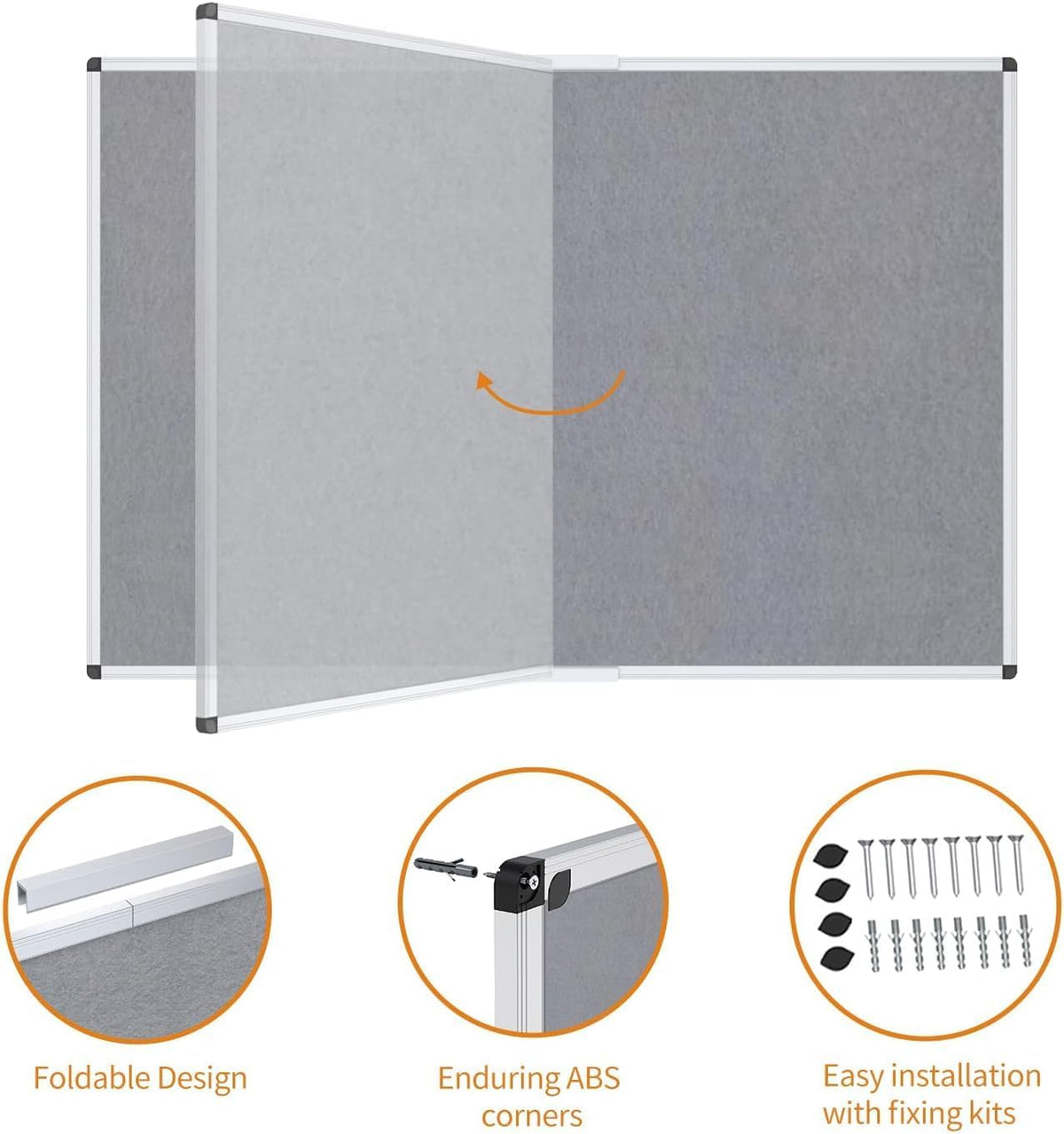 VIZ-PRO Large Fabric Bulletin Board/Foldable Notice Board Felt Gray, 72 X 48 ...