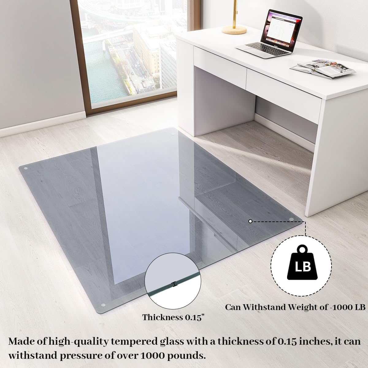 [Tempered Glass] 48" x 80" Glass Office Chair Mat for Carpet