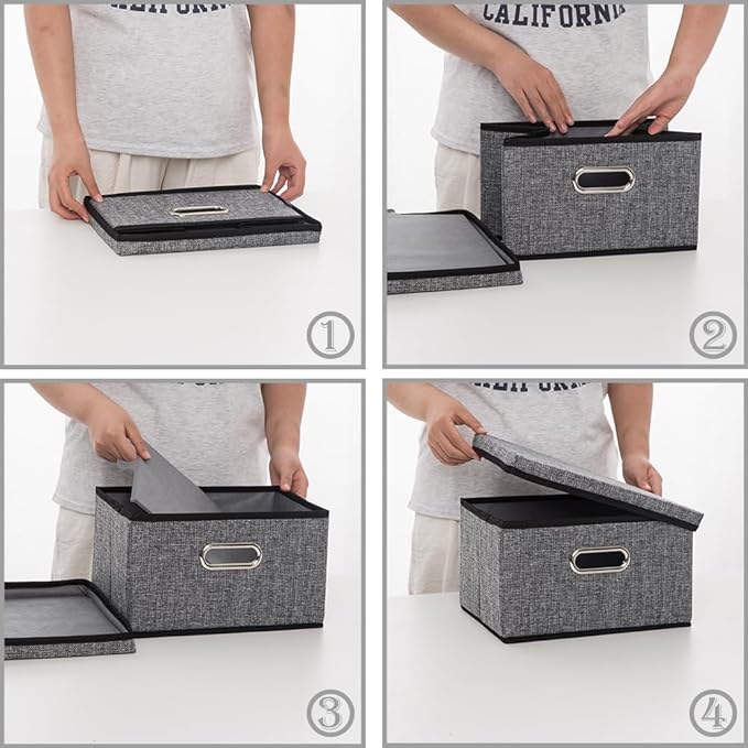 PRANDOM Storage Bins with Lids Linen Fabric Foldable Storage Boxes Organizer - Image 5