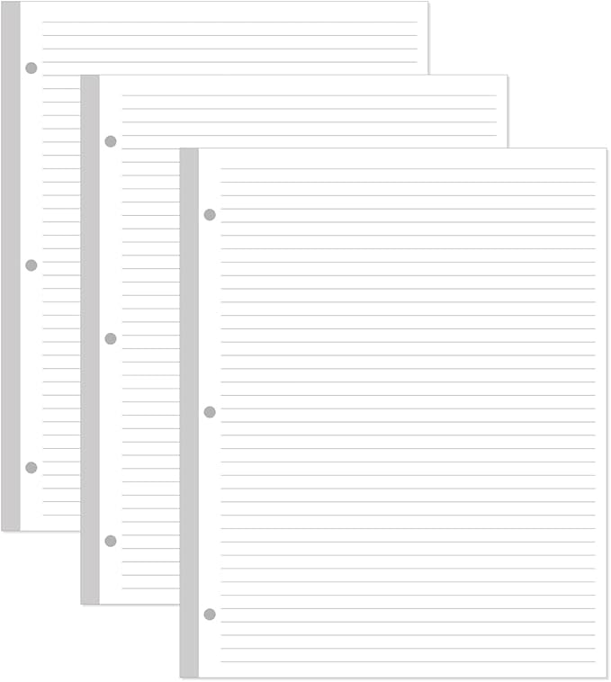 3-Hole Line Paper Refills, Letter Size Loose-Leaf Paper, 300 Sheets/600 Pages by Yaridar