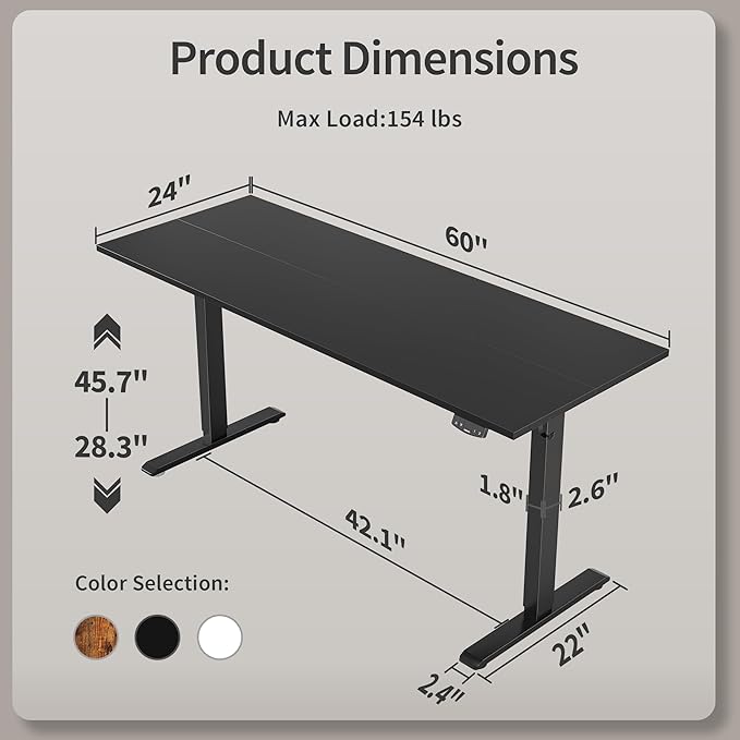 Agilestic Electric Standing Desk, Large 60 x 24 Inches Height Adjustable Desk - Image 3