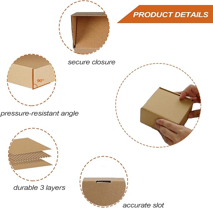 PHAREGE 4x4x2 inch Shipping Boxes Bulk 25 Pack Brown, Tab Lock Tuck Top Mailer - Image 4