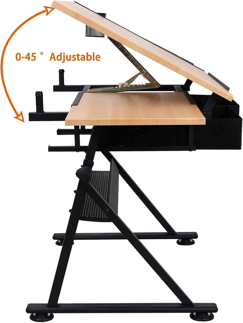 Drafting Table Drawing Desk Reclining Tiltable Tabletop Bundle Set with Stool and 2 Storage Drawers Art Writing Reading Workstation for Office and Home