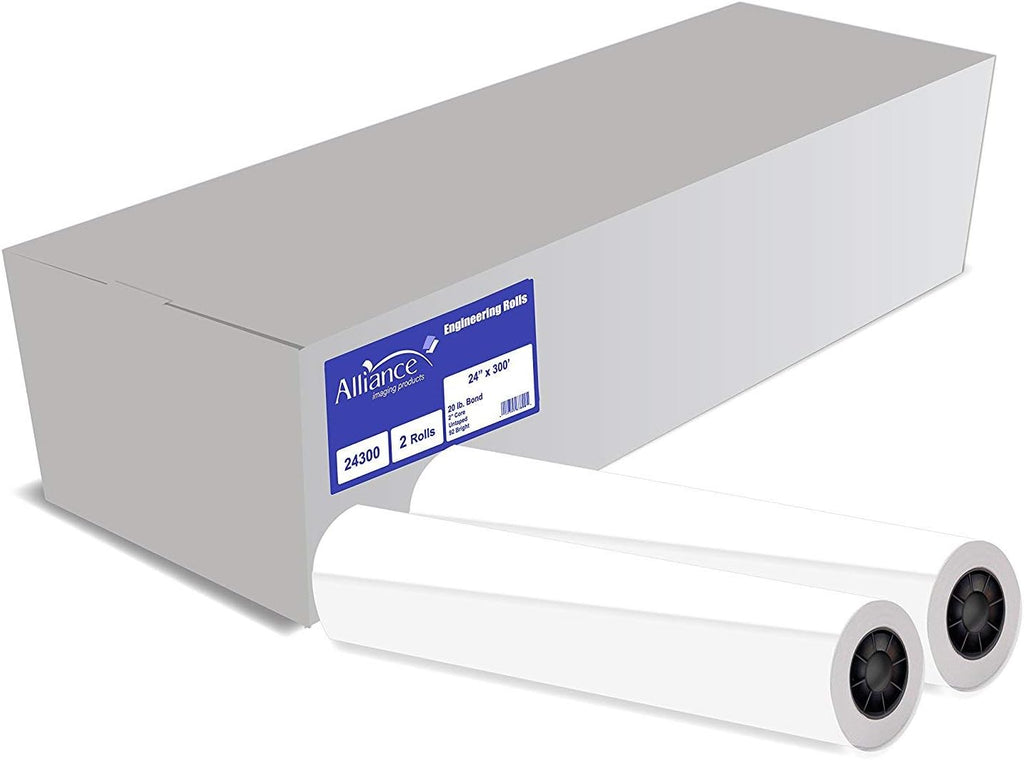Alliance Wide Format Paper 24" x 300' CAD Bond Rolls (20lb | 2 Rolls, 24 In x 300 Ft | 2 " Core)
