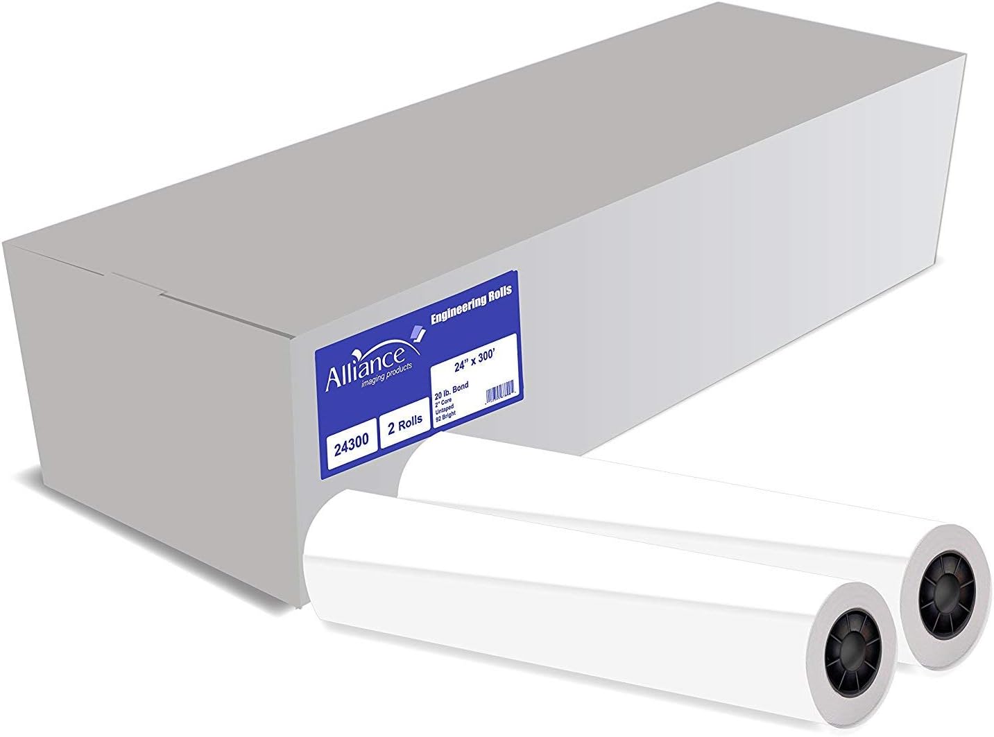 Alliance Wide Format Paper 24" x 300' CAD Bond Rolls (20lb | 2 Rolls, 24 In x 300 Ft | 2 " Core)