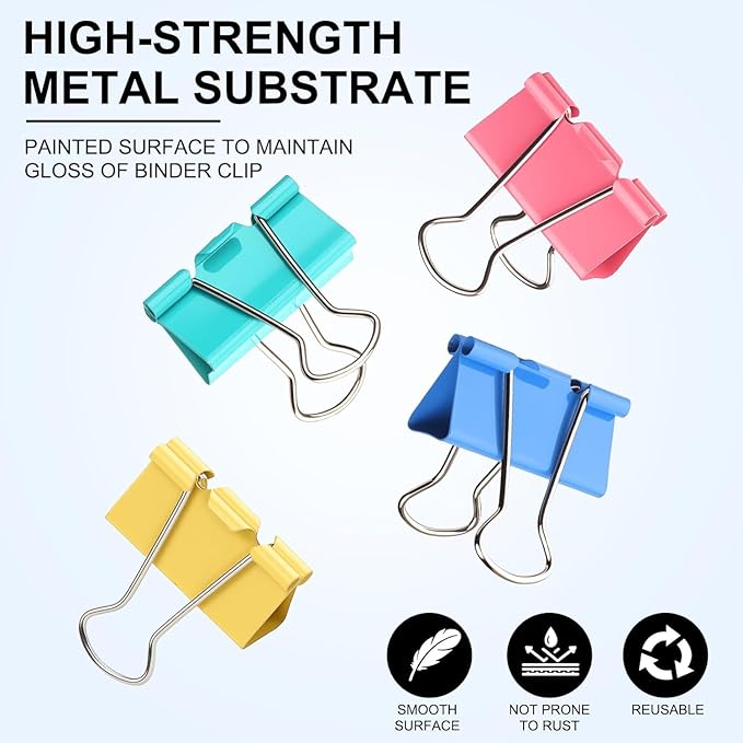 Large Binder Clips 1.6 Inch Assorted Colors, Colored Binder Clips Paper Clips - Image 4