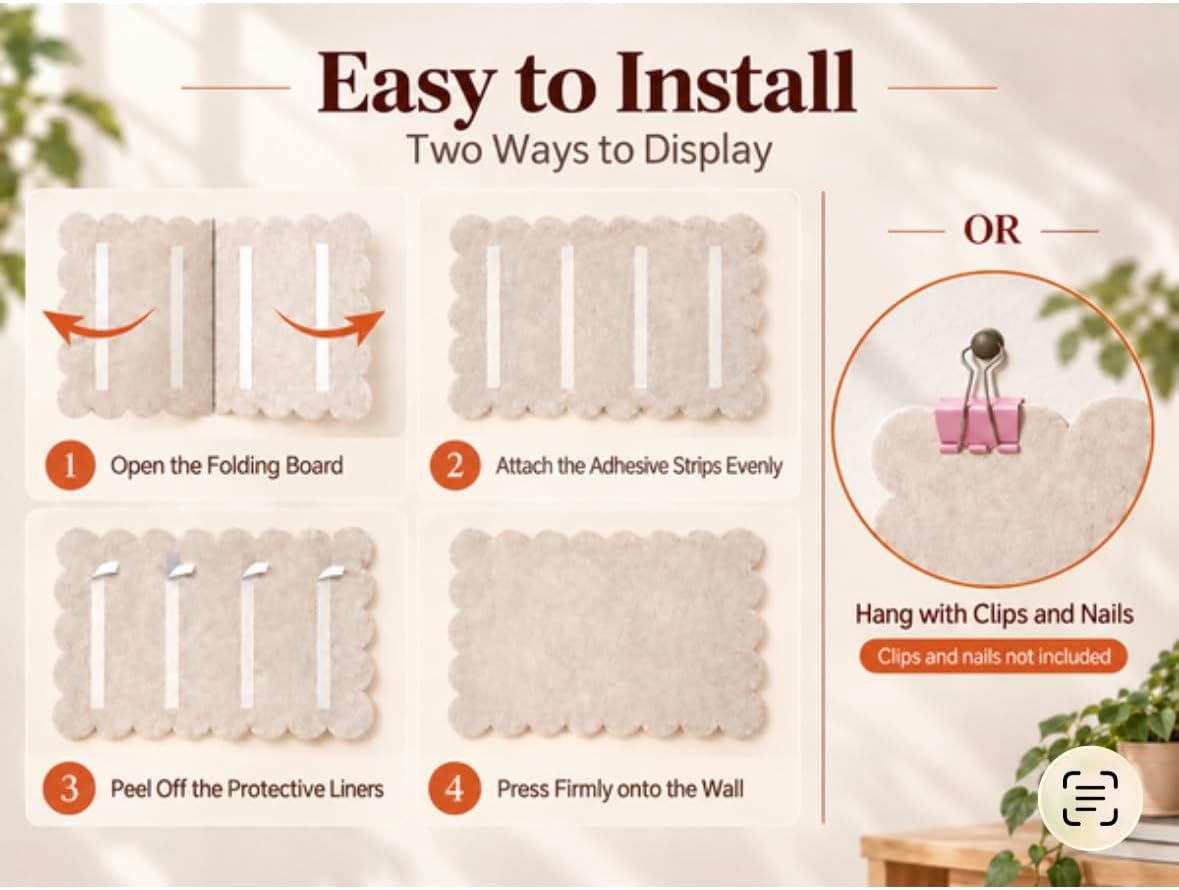 Scalloped Felt Bulletin Board 59" × 35", Large Pin Board for Wall