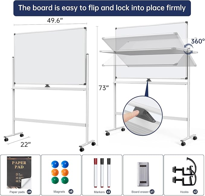 Large Dry-Erase Rolling Magnetic Whiteboard - Image 2