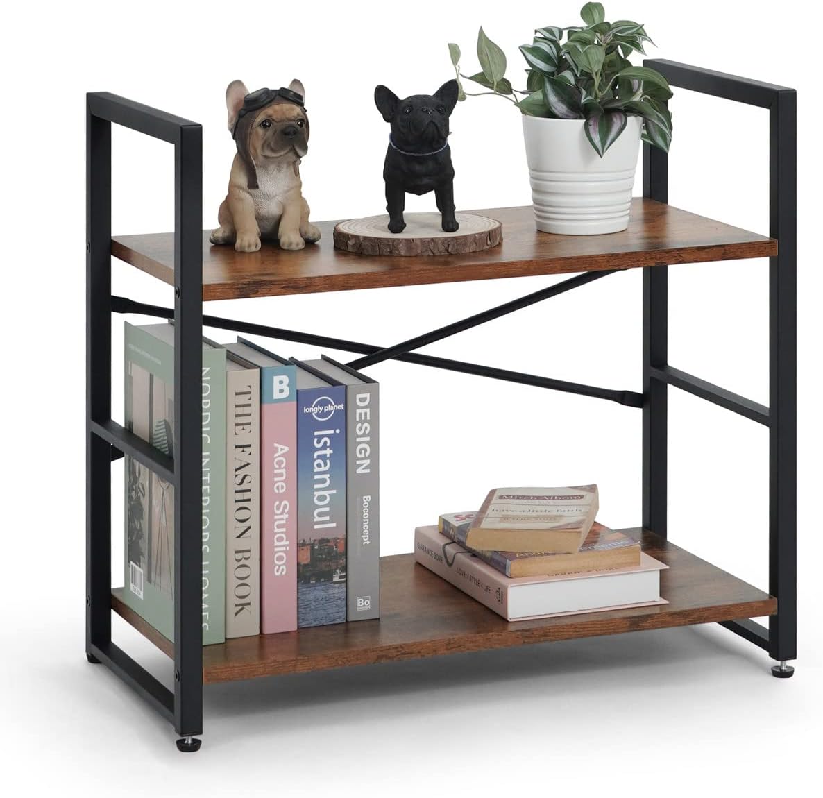 CAPHAUS 2 Tier Small Bookshelf, 24 Inch Width Free Standing Shelf, Bookcase