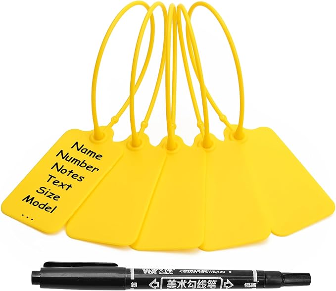 100 Yellow Blank Plastic Tags for Labeling Waterproof Hanging Labels Writable by LeadSeals