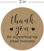 2" Round Kraft Thank You for Supporting My Small Business Stickers / 500 Brown Kraft Customer Appreciation Labels/Natural Kraft Small Business Envelope Seals/Made in The USA