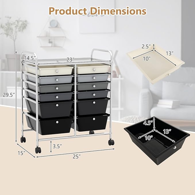 Happygrill 12-Drawer Rolling Storage Cart, Utility Cart - Image 3
