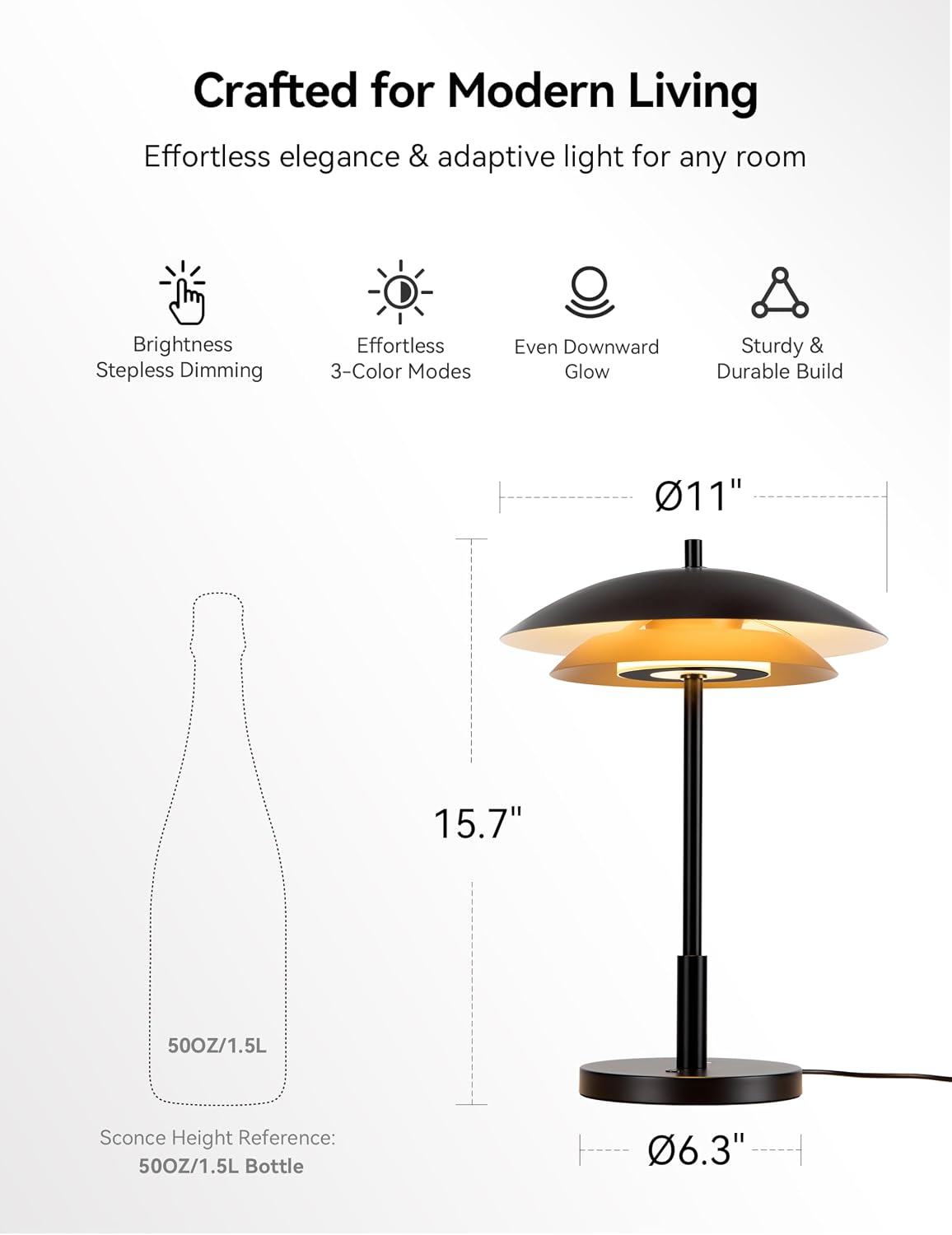 Tubicen Bedside Table Lamp,Modern Mid Century Dimmable LED USB-C Desk Lamps