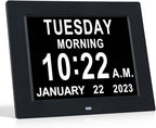 TMC 8 Inch Dementia Clock for Seniors – Large Auto-Dimming Calendar Display by TMC