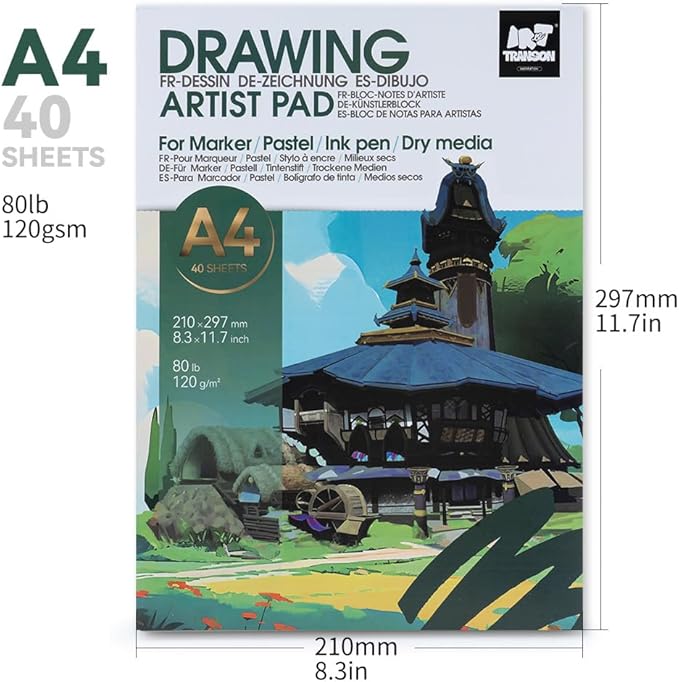 TRANSON Artist Mix Media Sketchbook Marker Pad, 8.3”x11.7” 40 Sheets A4 Art - Image 4
