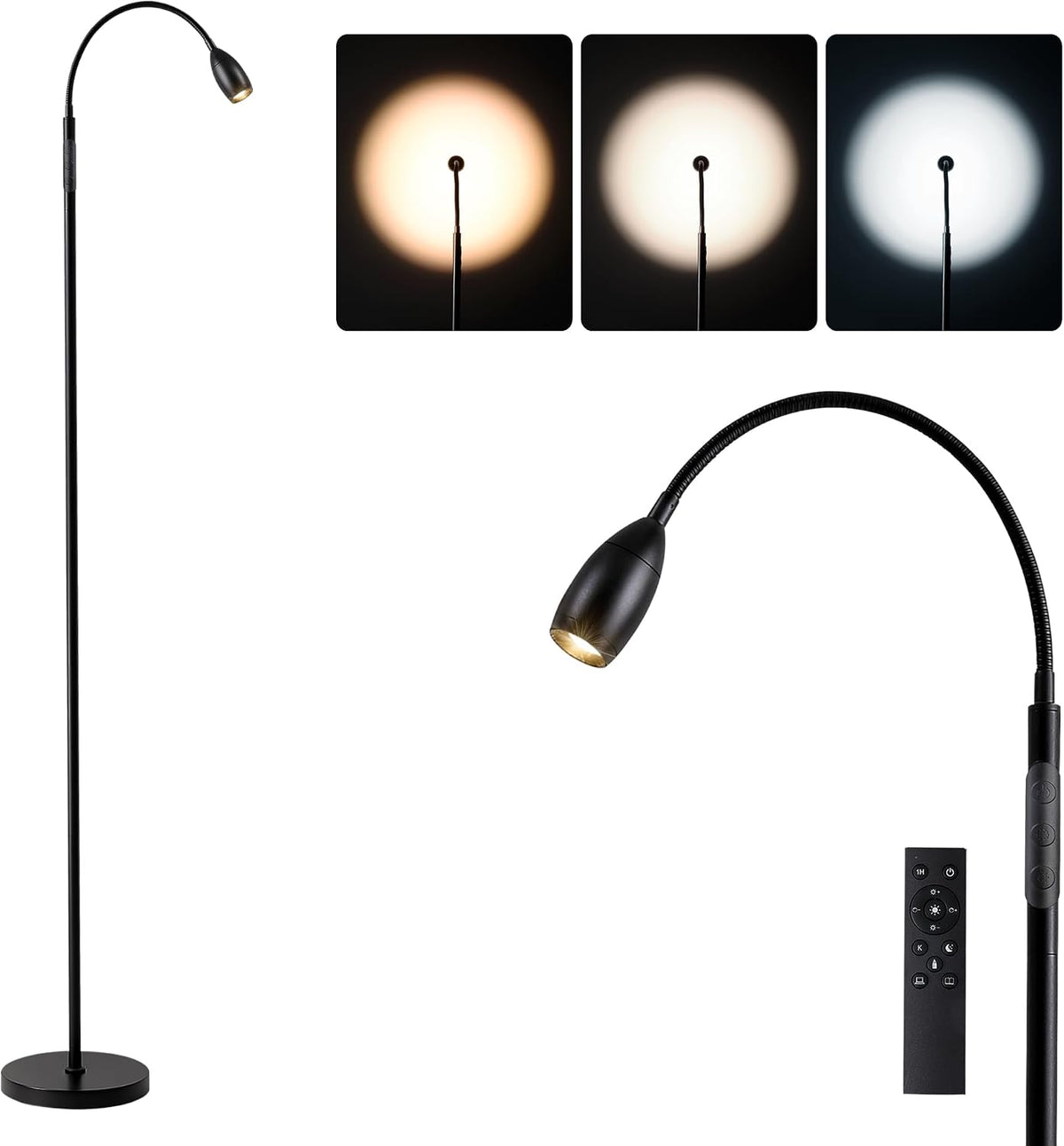 72" Reading Floor Lamp,Gooseneck LED Lamp with Zoomable Spotlight,Black